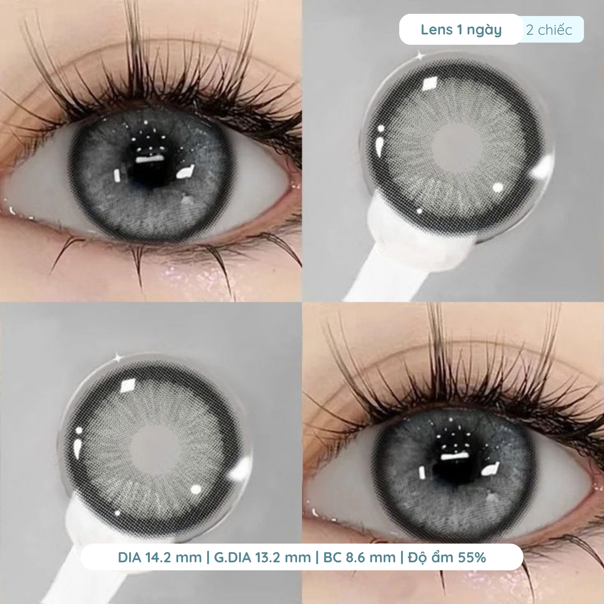 Lens cấp ẩm giãn tròng 14.2mm màu FUJI GRAY 6 tháng DEWYEYES - Ảnh 2