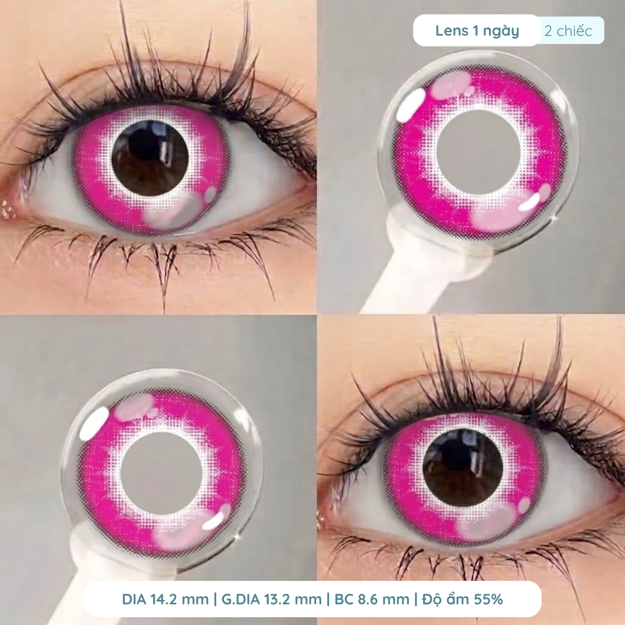 Lens cosplay giãn tròng to 14.2mm màu Pink Bufterfly 1 ngày DEWYEYES - Ảnh 2