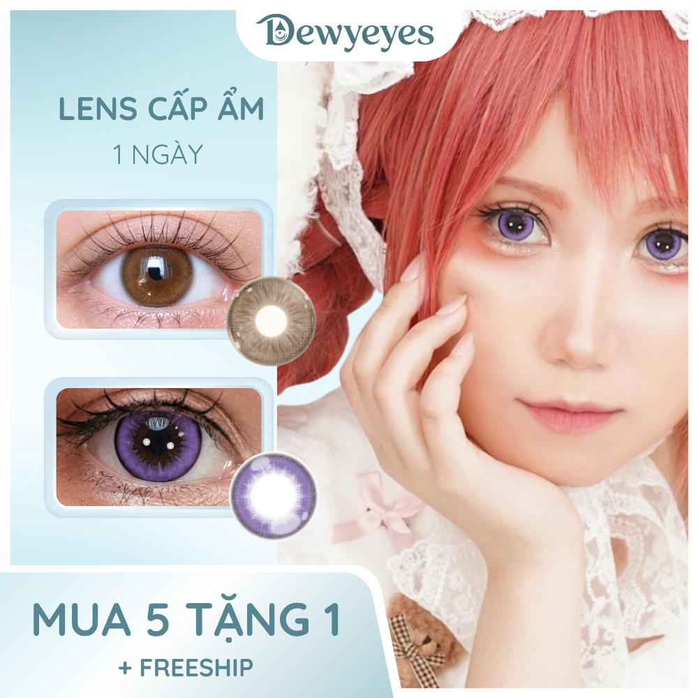 Lens cosplay giãn tròng to 14.2mm màu Bloom Purple 1 ngày DEWEYES