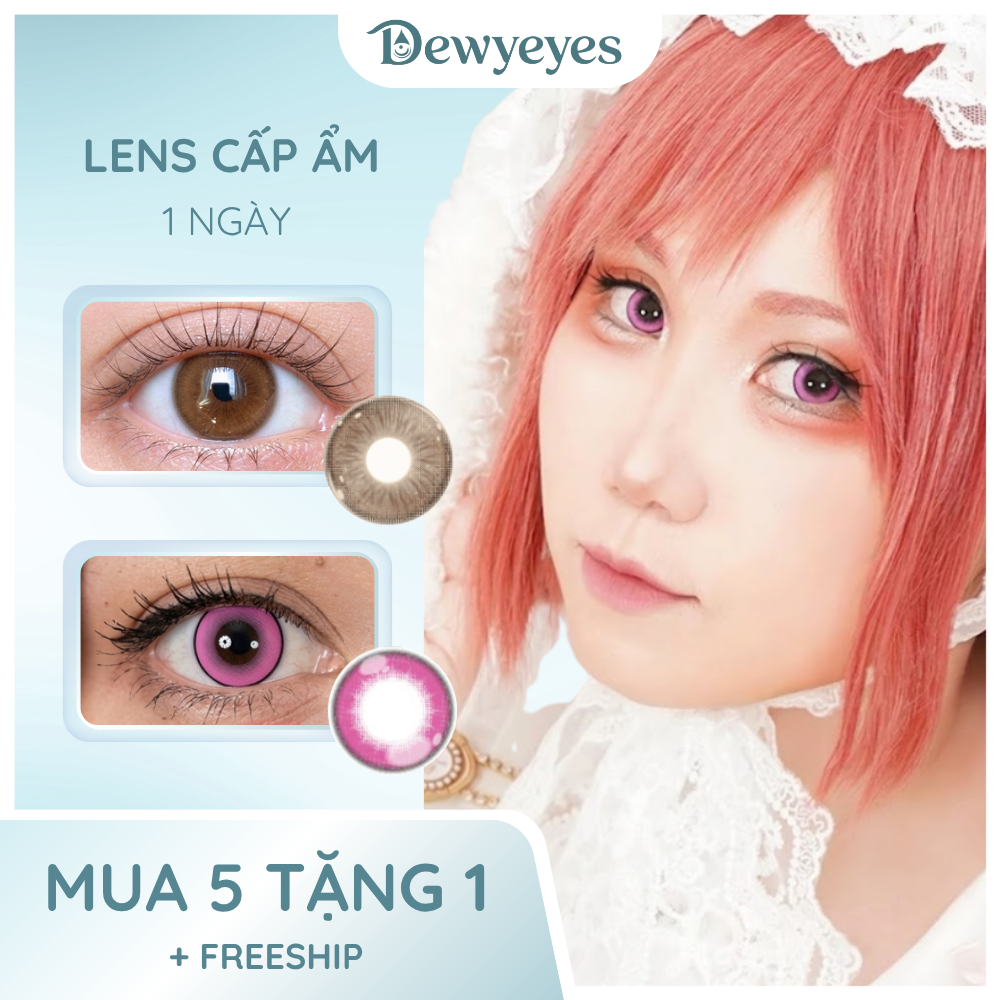 Lens cosplay giãn tròng to 14.2mm màu Pink Bufterfly 1 ngày DEWYEYES