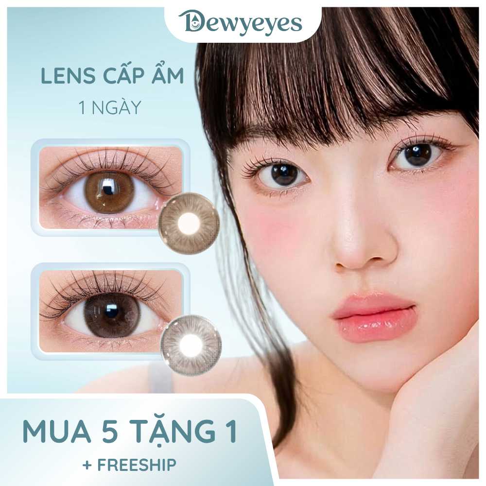 Lens giãn tròng to 14.5mm màu Nâu Tây và Nâu Xám Tro 1 ngày DEWEYES