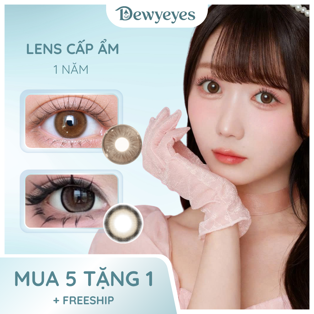 Lens giãn tròng to 14.5mm màu Nâu 1 năm Dewyeyes