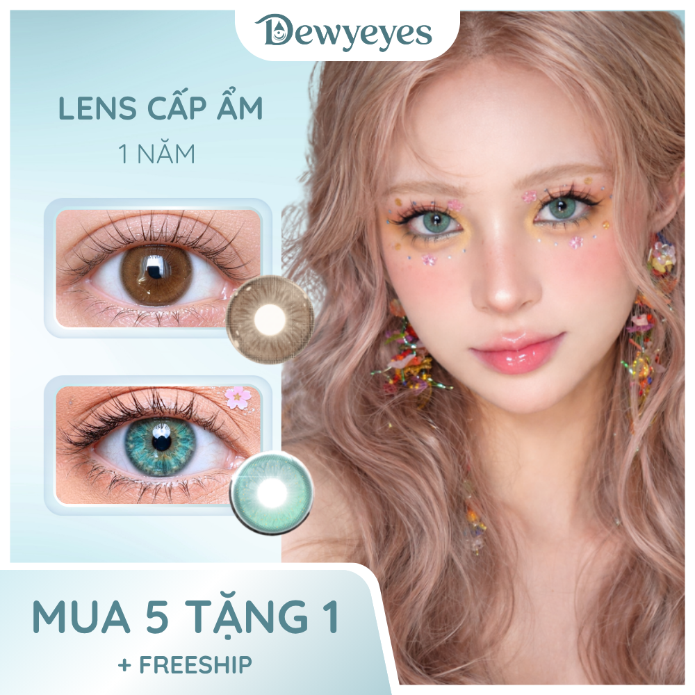 Lens giãn tròng to 14.5mm màu xanh lá 1 năm DEWYEYES